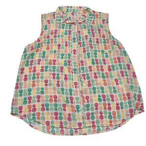 Talbots Women's Sleeveless Button-Front Pineapple Print Blouse XL Multicolor Lig